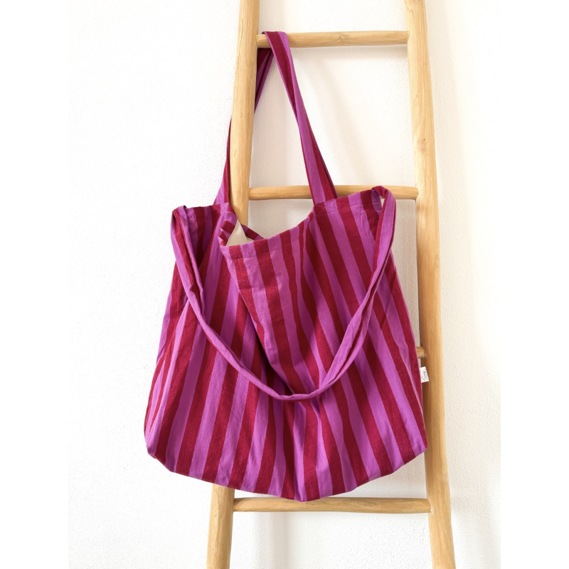 Mombag - dubbele wagen roze strepen