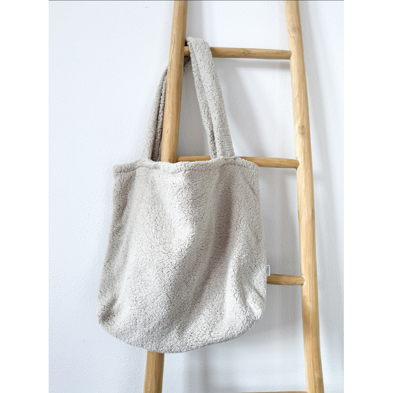Mombag teddy beige - roze